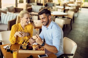 Couple enjoying a date at a restaurant